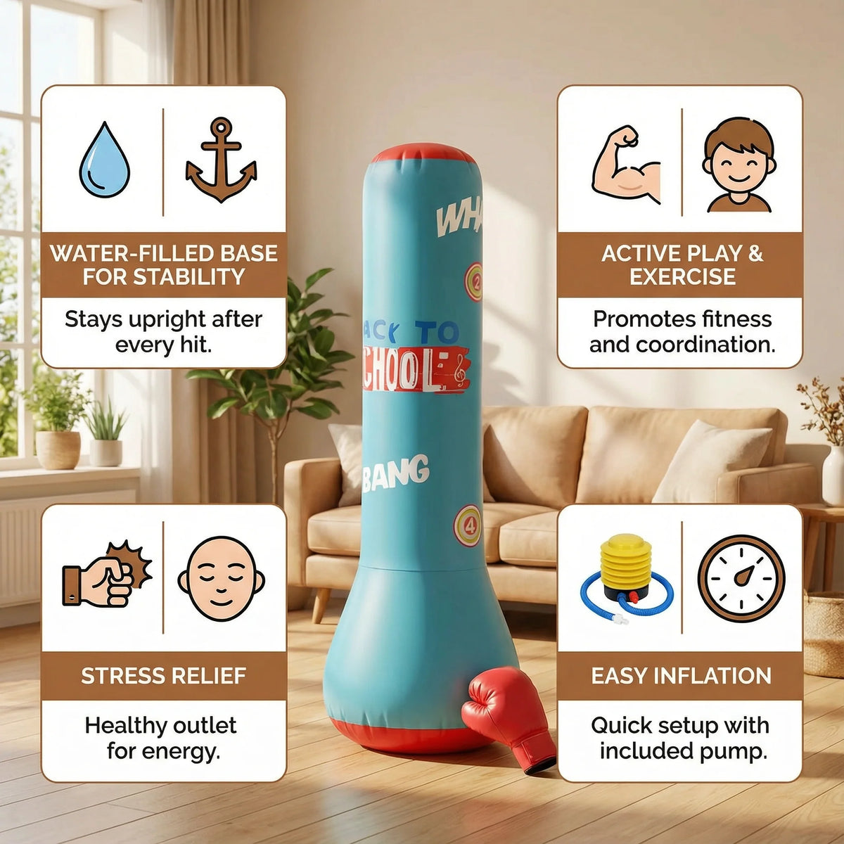 Inflatable Punching Bag Self-Righting Water-Filled Base