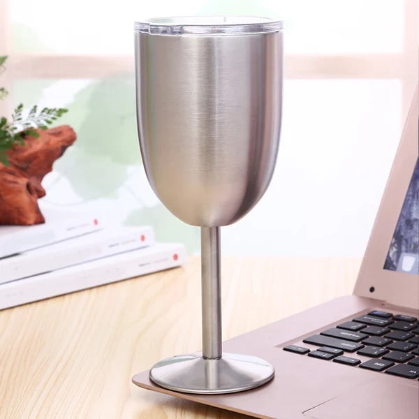 Insulated Wine Cup Double-Wall Stainless Steel & Leak-Resistant Lid