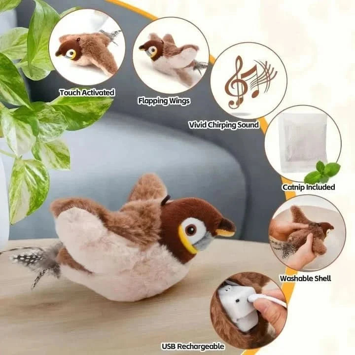 Interactive Plush Cat Toy Touch-Activated USB Rechargeable
