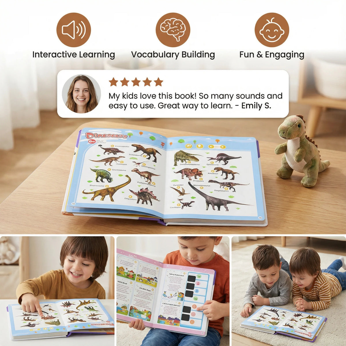 Interactive Sound Book 300+ Words Real Photos Touch Buttons