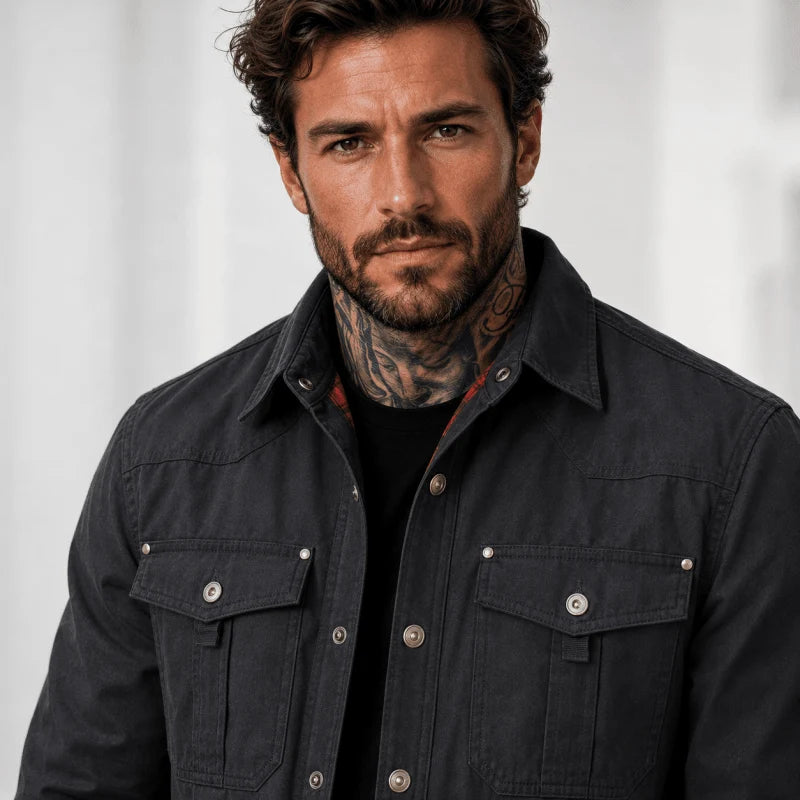 Jacket Lightweight Button-Up Plaid Lining Functional Pockets