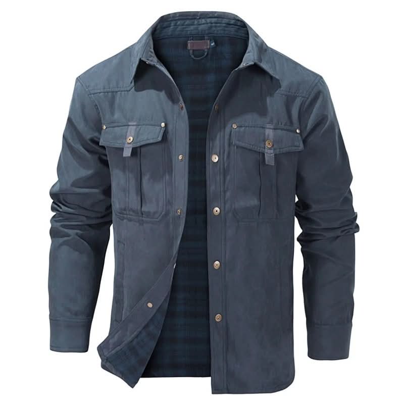 Jacket Lightweight Button-Up Plaid Lining Functional Pockets