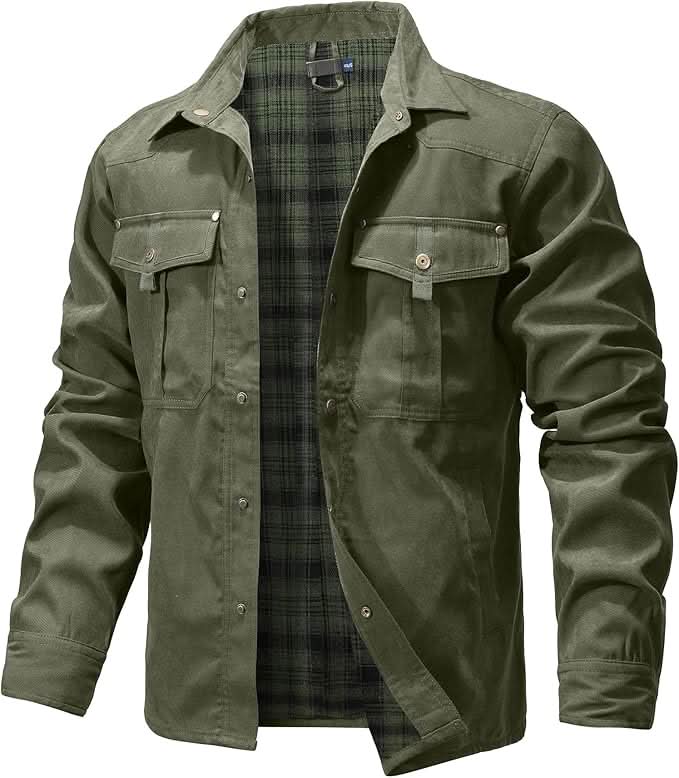 Jacket Lightweight Button-Up Plaid Lining Functional Pockets