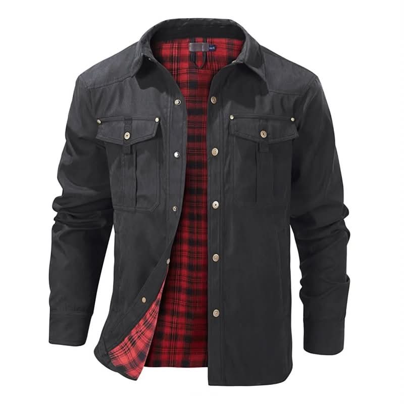 Jacket Lightweight Button-Up Plaid Lining Functional Pockets