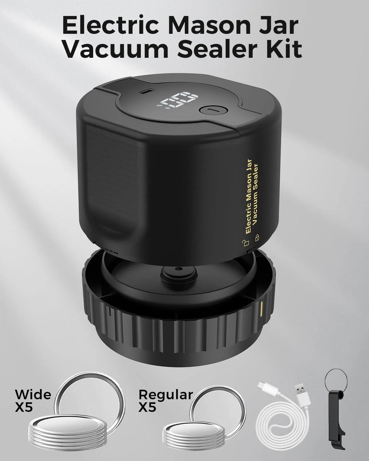 Jar Vacuum Sealer One-Touch Cordless Fits 3.4 Inch Jars