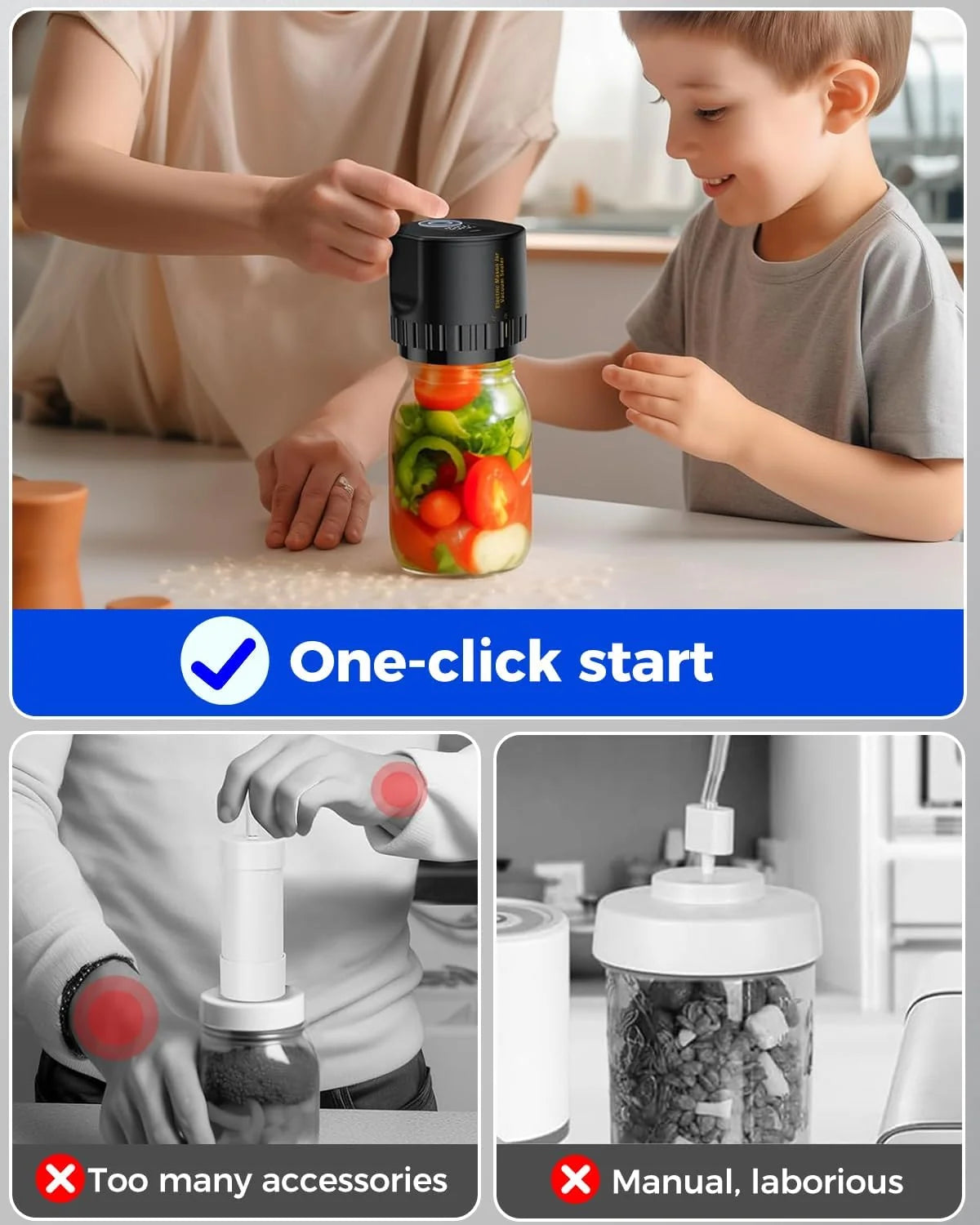 Jar Vacuum Sealer One-Touch Cordless Fits 3.4 Inch Jars