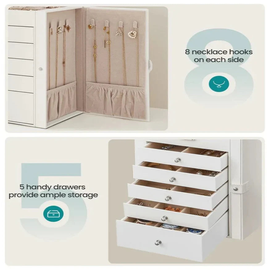 Jewelry Box Six-Tier Velvet-Lined With Mirror & Locking Closure