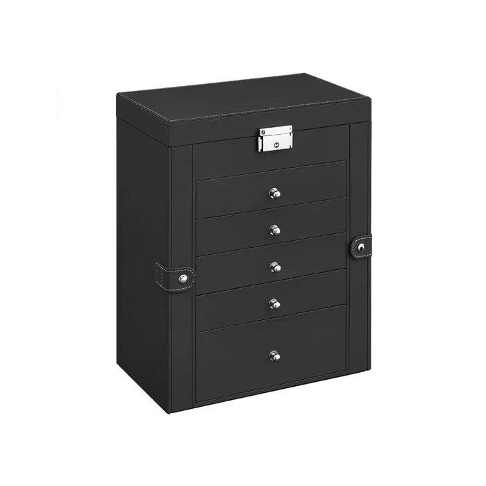 Jewelry Box Six-Tier Velvet-Lined With Mirror & Locking Closure