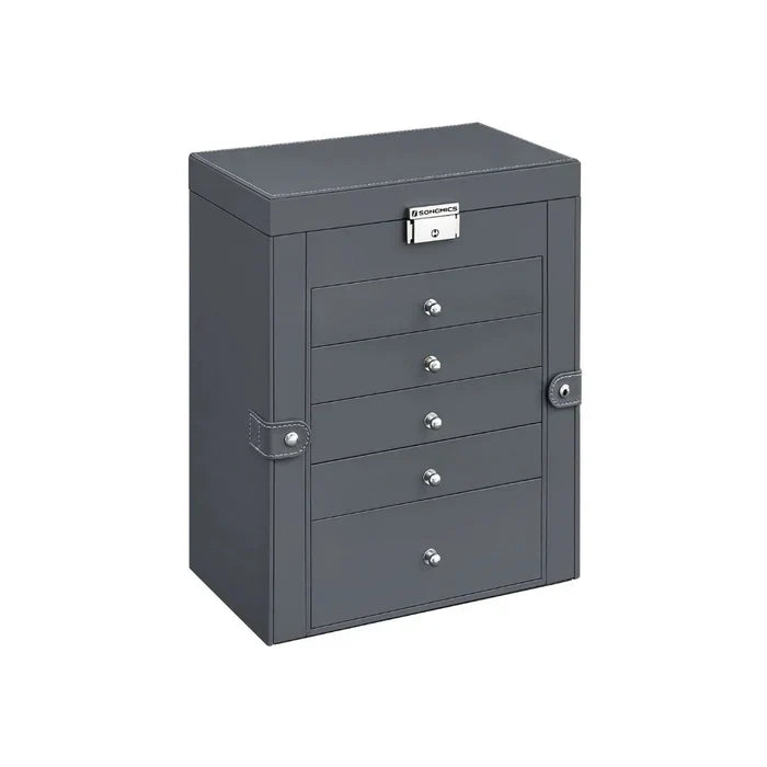 Jewelry Box Six-Tier Velvet-Lined With Mirror & Locking Closure