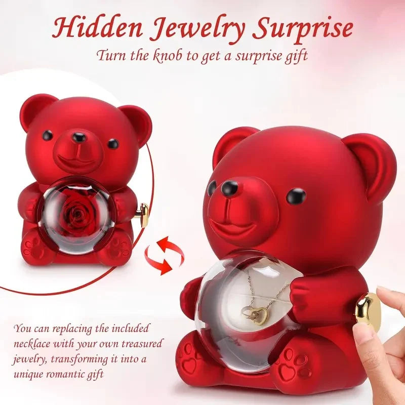 Jewelry Set Rose Bear Heart Ring & Flower Necklace