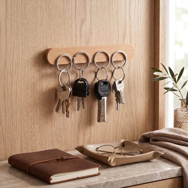 Key Holder Magnetic Adhesive Wall Mount Natural Wood