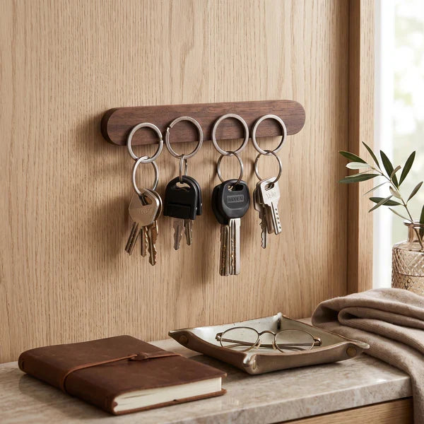 Key Holder Magnetic Adhesive Wall Mount Natural Wood
