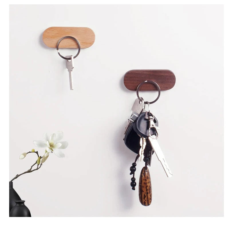 Key Holder Magnetic Adhesive Wall Mount Natural Wood