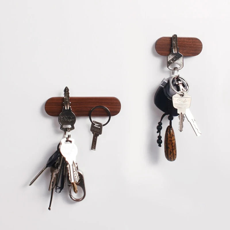 Key Holder Magnetic Adhesive Wall Mount Natural Wood