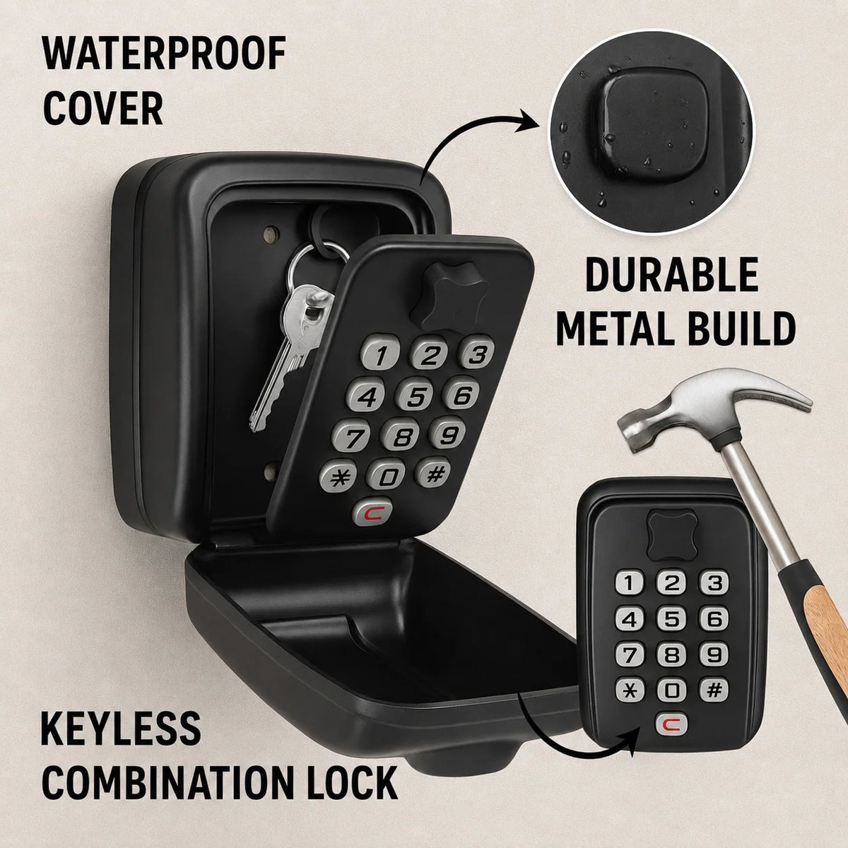 Key Lock Box Weather-Resistant Metal Adjustable Combination Wall-Mounted