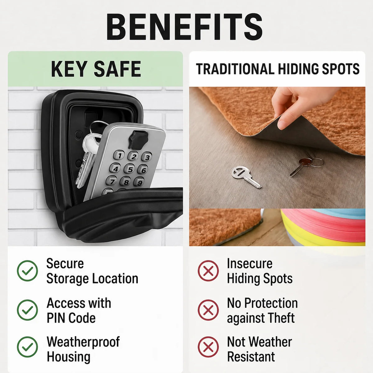 Key Lock Box Weather-Resistant Metal Adjustable Combination Wall-Mounted