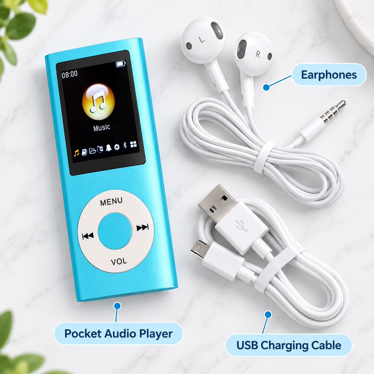Kids Audio Player Phone-Free Earphones Included 64GB Card Support