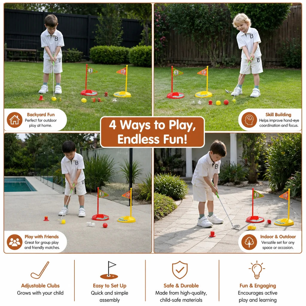 Kids Golf Set Adjustable Clubs With Flags & Balls