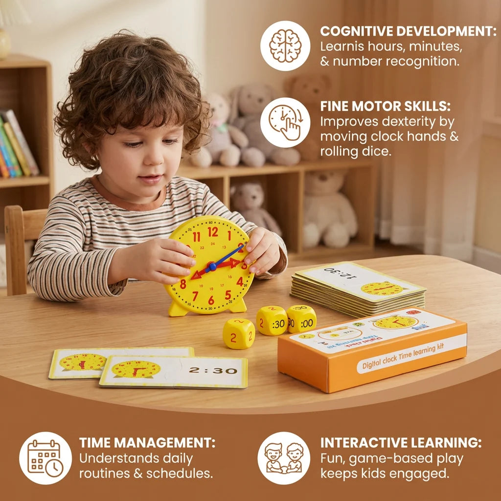 Kids Learning Clock Movable Hands & Dice Game