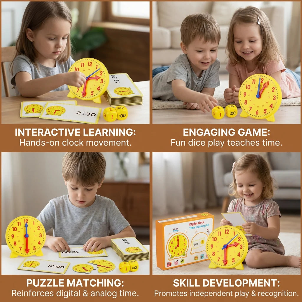 Kids Learning Clock Movable Hands & Dice Game