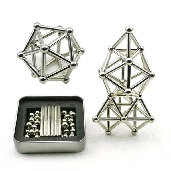 Kids Magnetic Building Set 63 Pieces Snap-Together Tin Storage