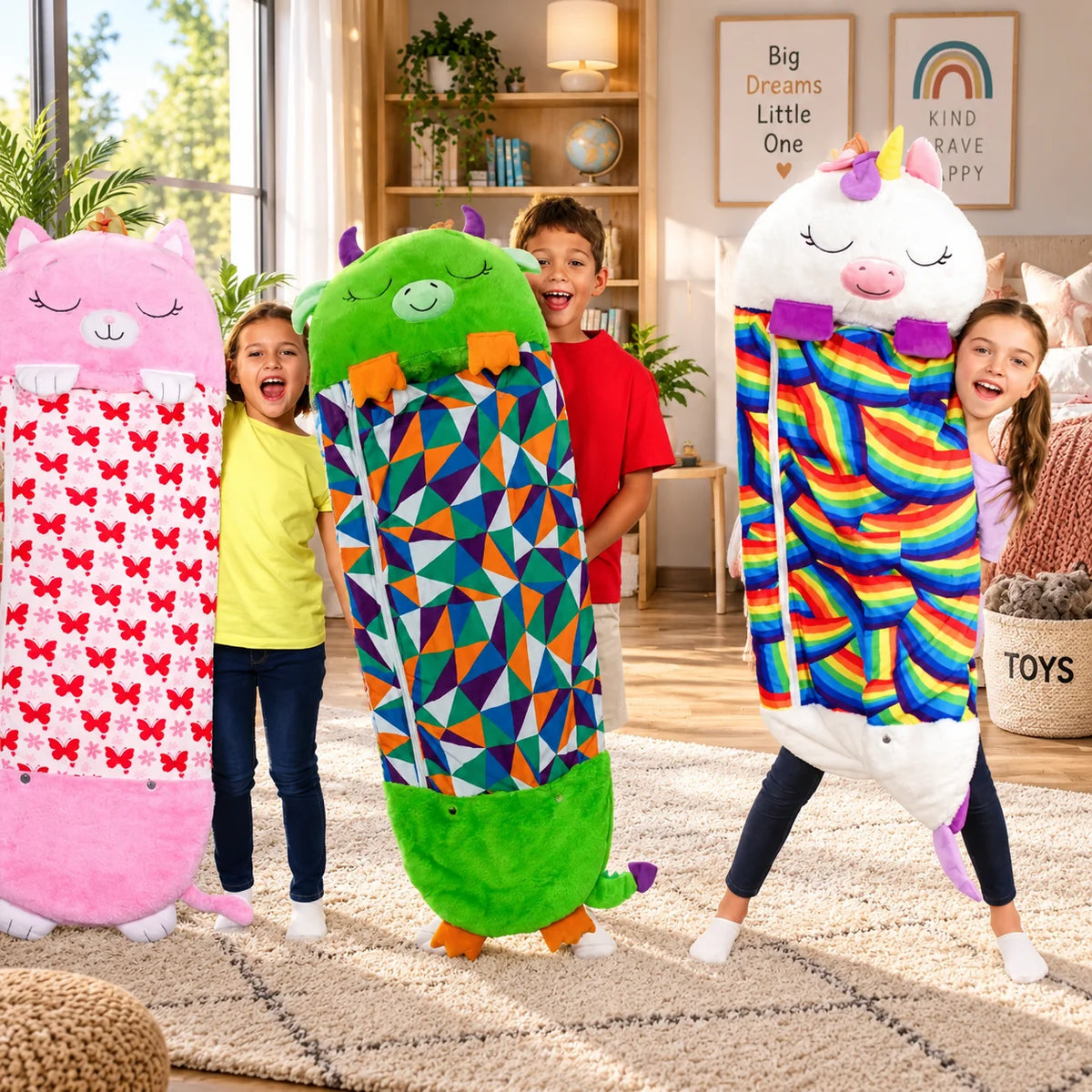 Kids Sleeping Bag Plush Breathable Roll Up