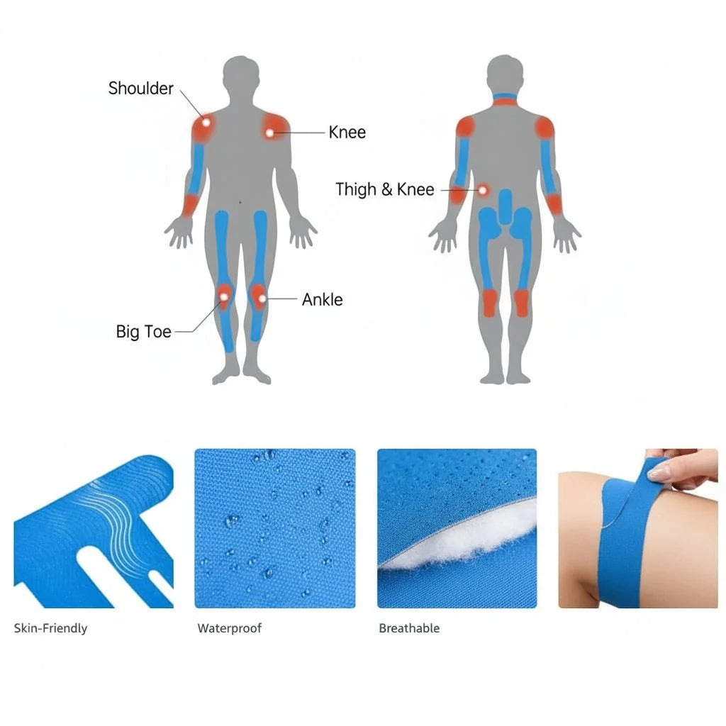Kinesiology Tape Strips Precut Cotton Blend Set of 10