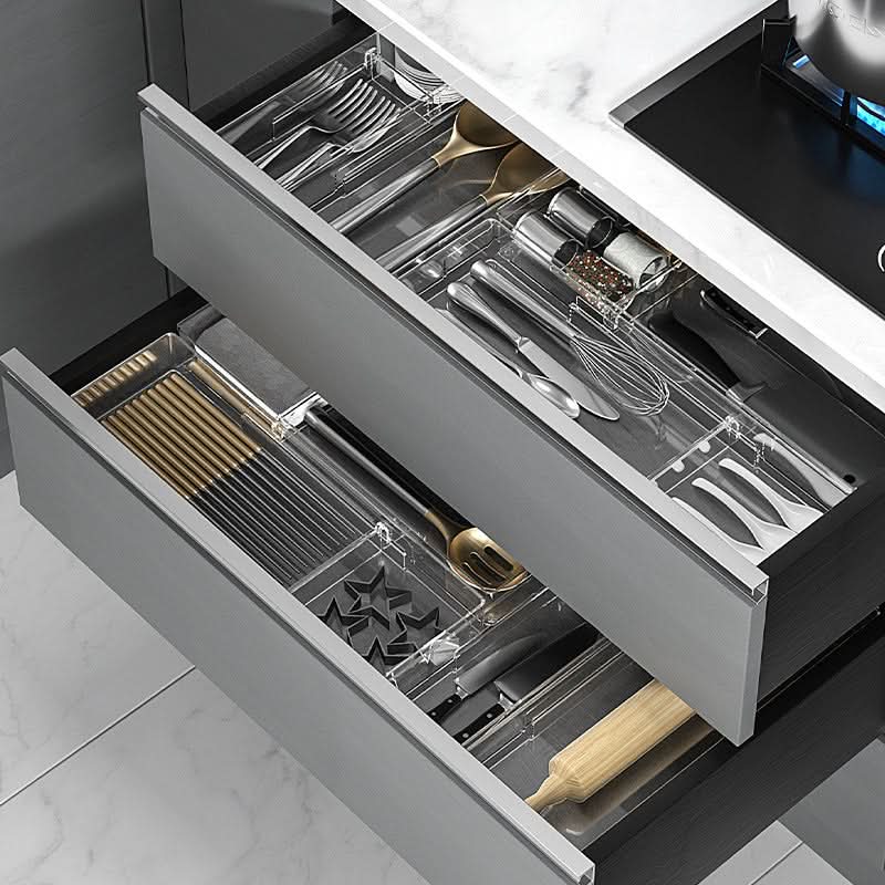 Kitchen Drawer Organizer Adjustable Compartments Wipe-Clean Plastic Surface