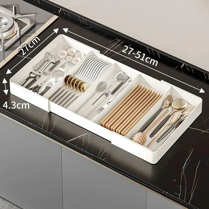 Kitchen Drawer Organizer Adjustable Compartments Wipe-Clean Plastic Surface