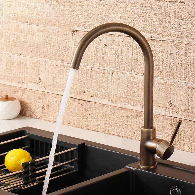 Kitchen Faucet 304 Stainless Steel 360° Swivel Spout Antique Brass Finish