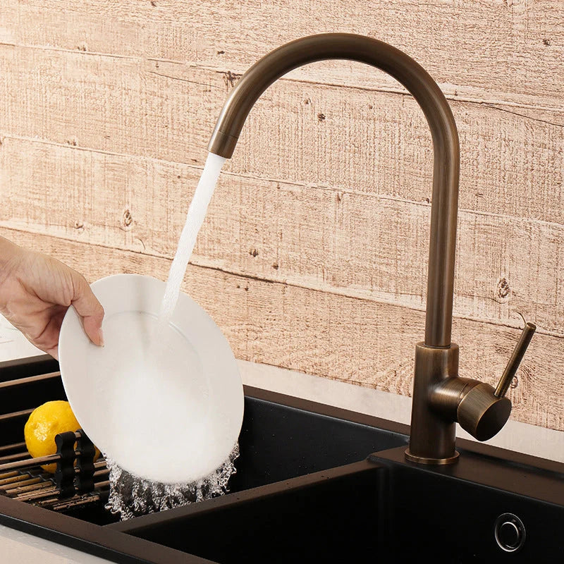 Kitchen Faucet 304 Stainless Steel 360° Swivel Spout Antique Brass Finish