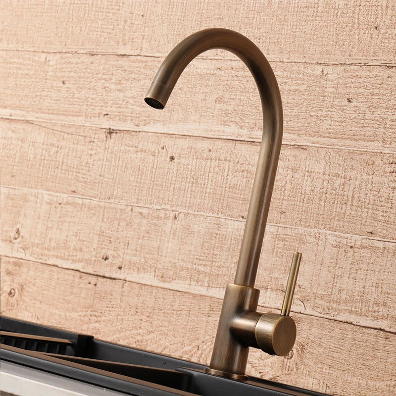 Kitchen Faucet 304 Stainless Steel 360° Swivel Spout Antique Brass Finish