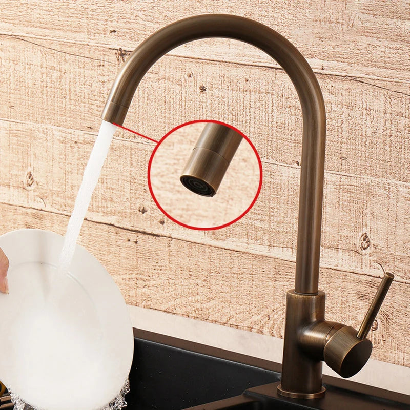 Kitchen Faucet 304 Stainless Steel 360° Swivel Spout Antique Brass Finish