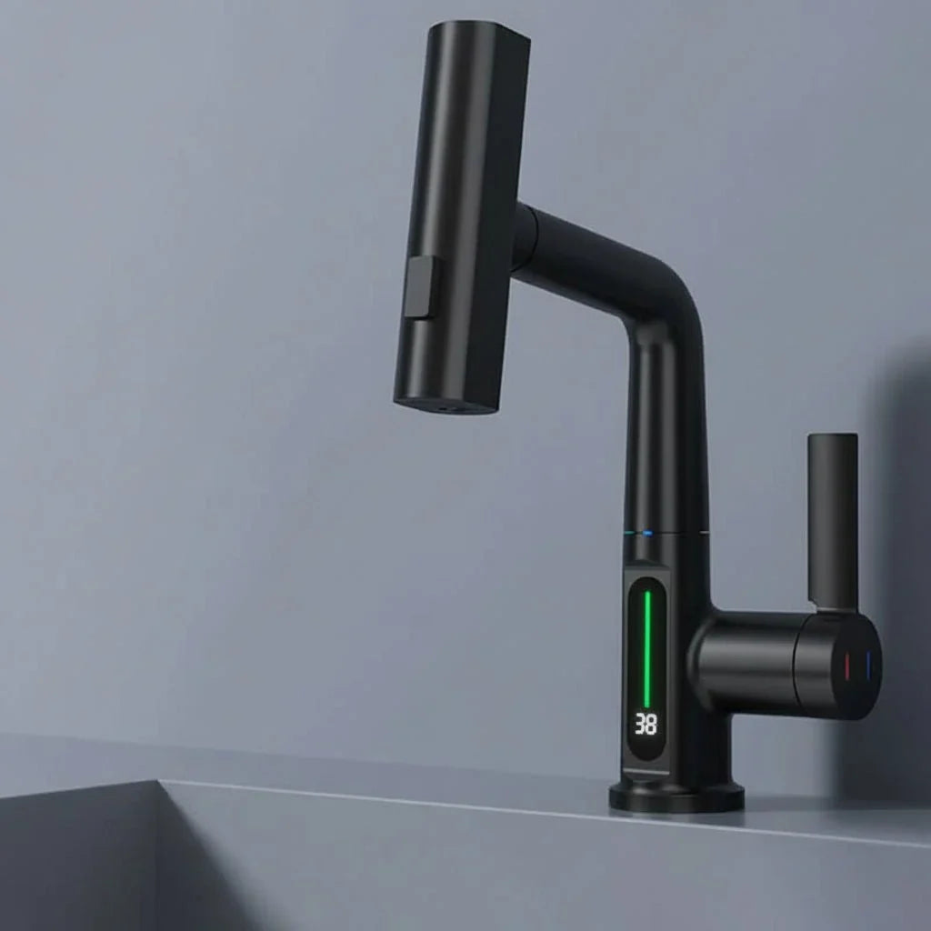 Kitchen Faucet Pull-Out Sprayer LED Temperature Display 360° Swivel