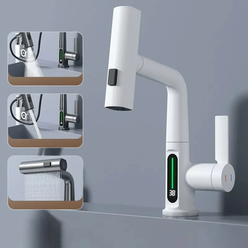Kitchen Faucet Pull-Out Sprayer LED Temperature Display 360° Swivel