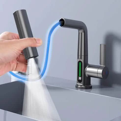 Kitchen Faucet Pull-Out Sprayer LED Temperature Display 360° Swivel