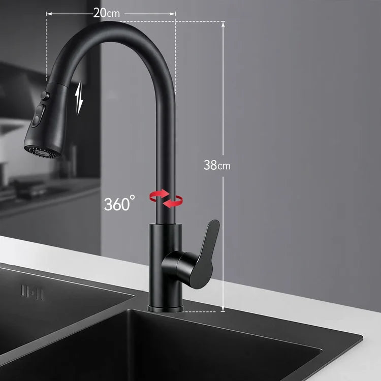Kitchen Faucet Pull-Out Sprayer Stainless Steel Ceramic Valve