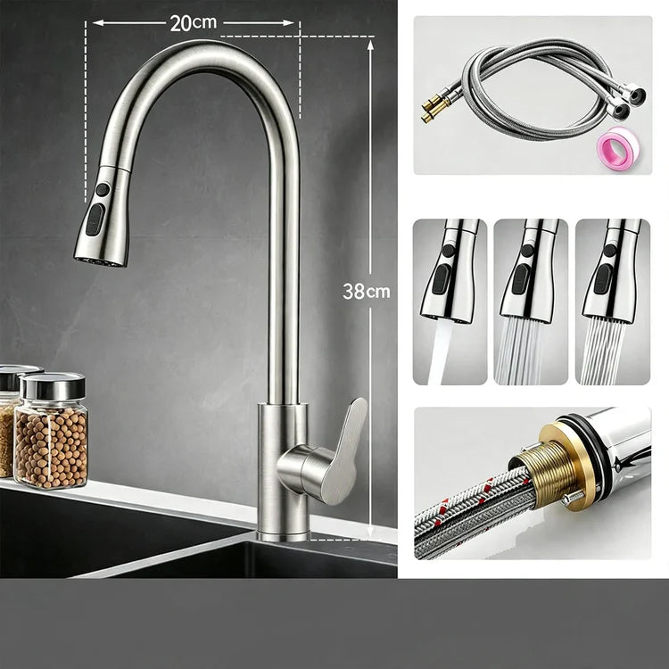 Kitchen Faucet Pull-Out Sprayer Stainless Steel Ceramic Valve