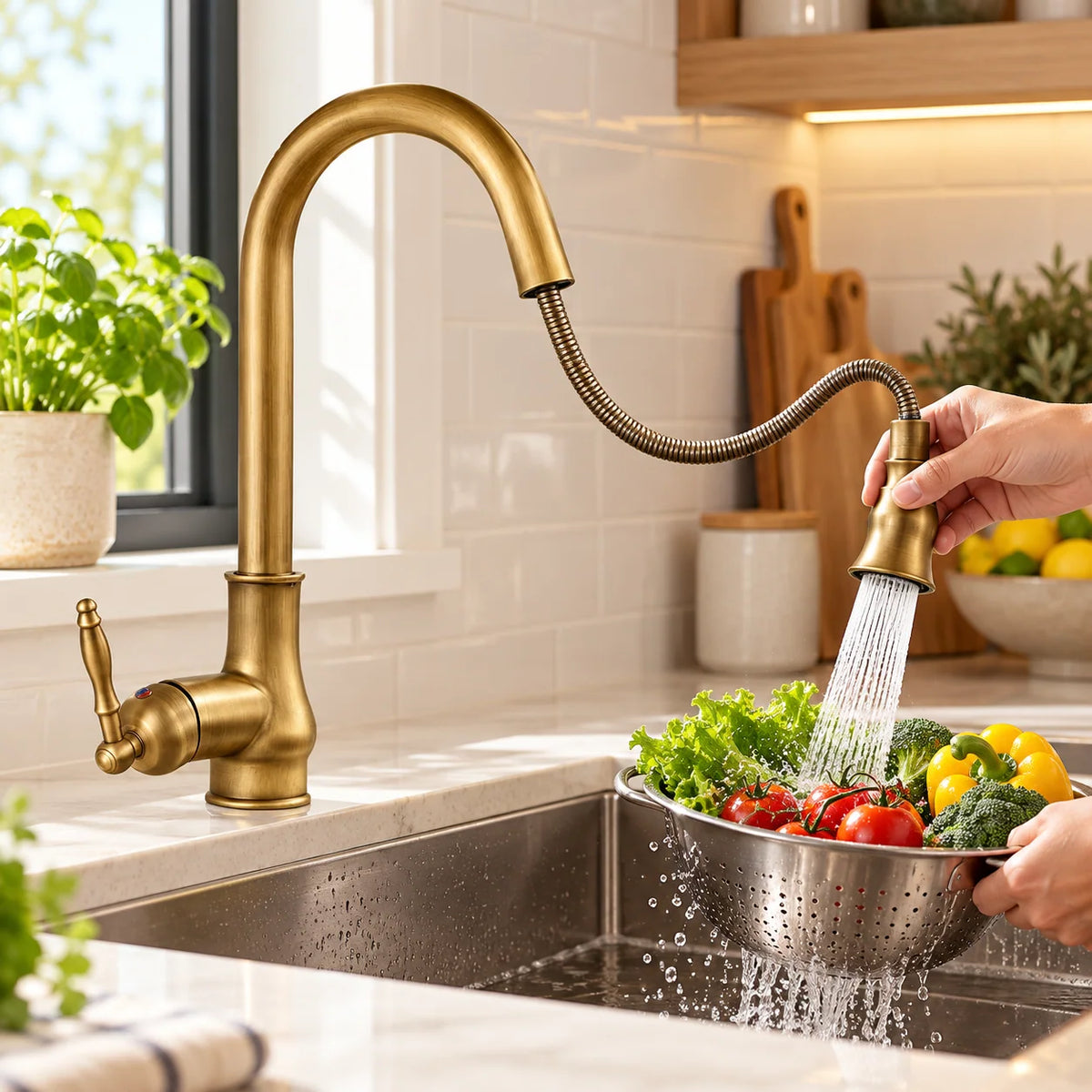 Kitchen Faucet Solid Brass Flexible Pull-Out Spray Head