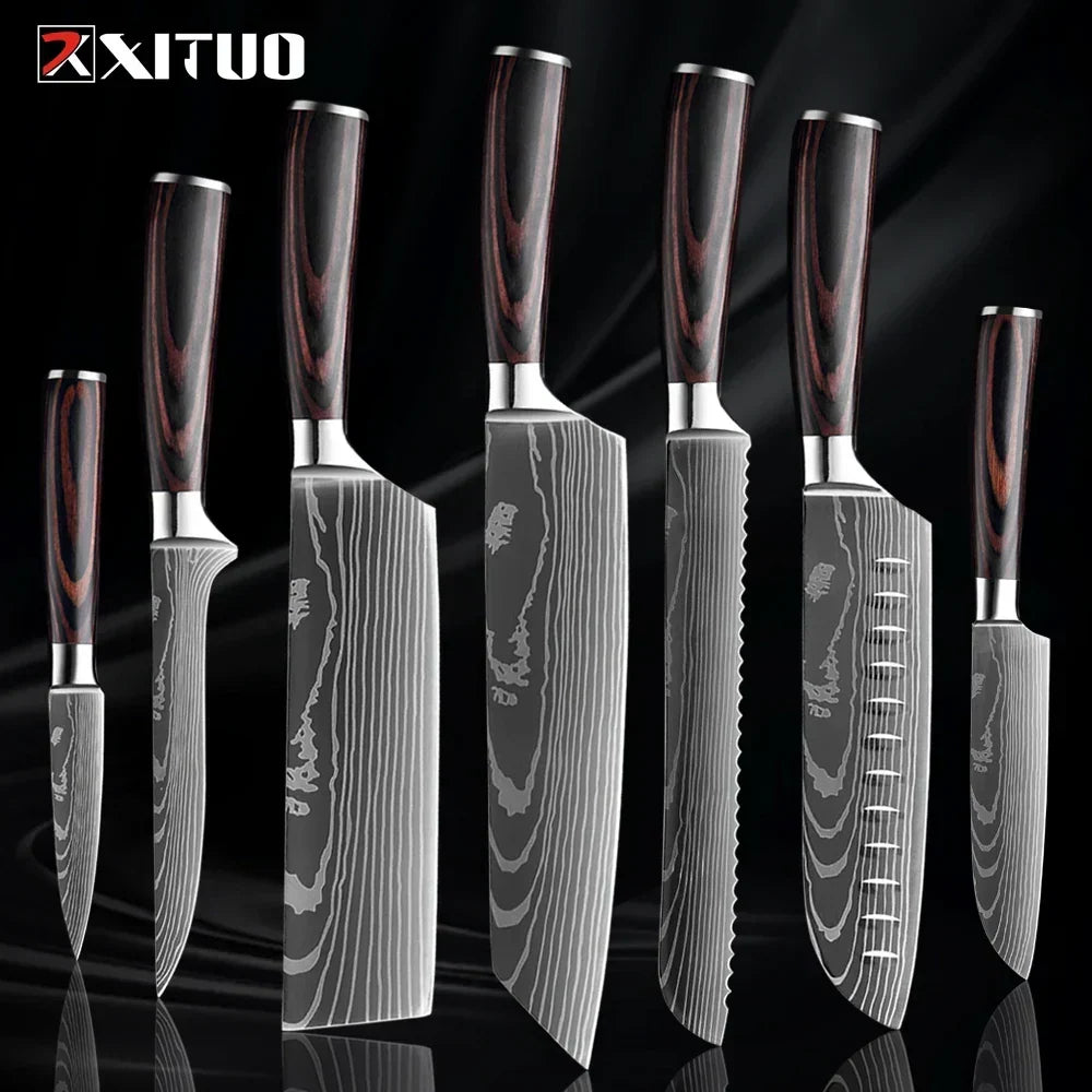 Kitchen Knives Forged Stainless Steel Non-Slip Wood Handles