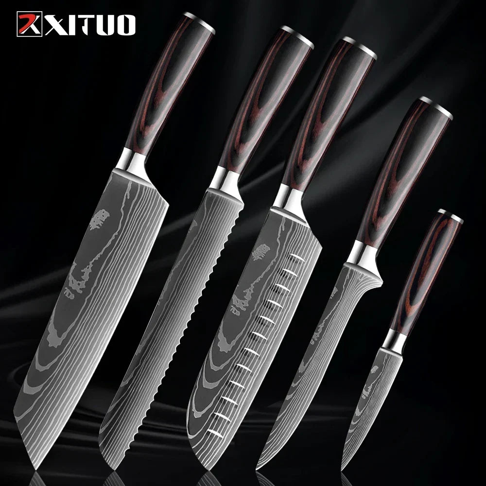 Kitchen Knives Forged Stainless Steel Non-Slip Wood Handles