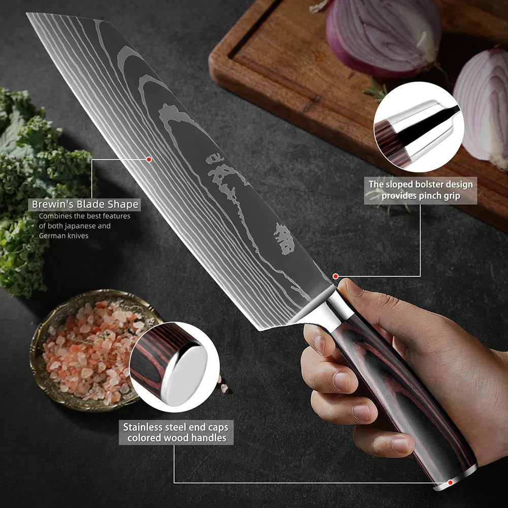 Kitchen Knives Forged Stainless Steel Non-Slip Wood Handles