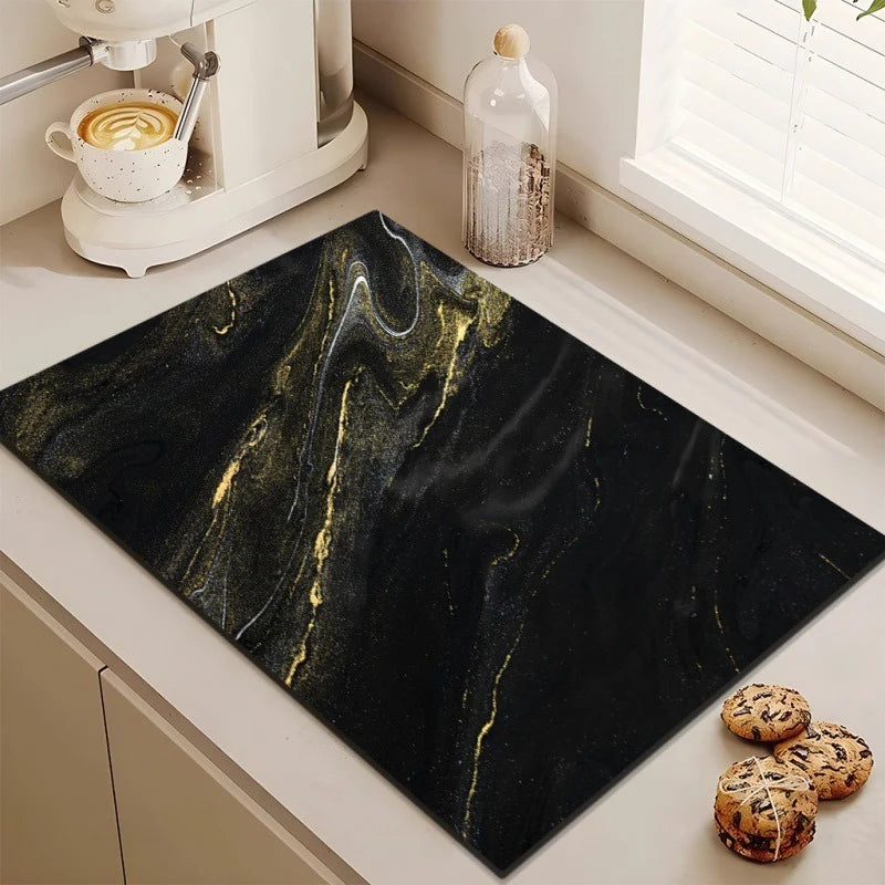 Kitchen Mat Marble Print Cushioned Non-Slip Backing
