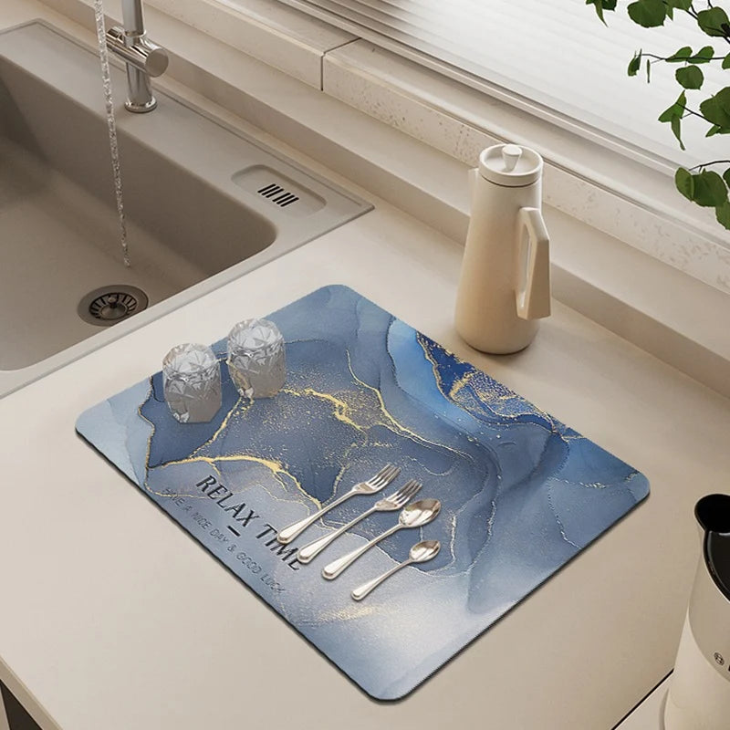 Kitchen Mat Marble Print Cushioned Non-Slip Backing