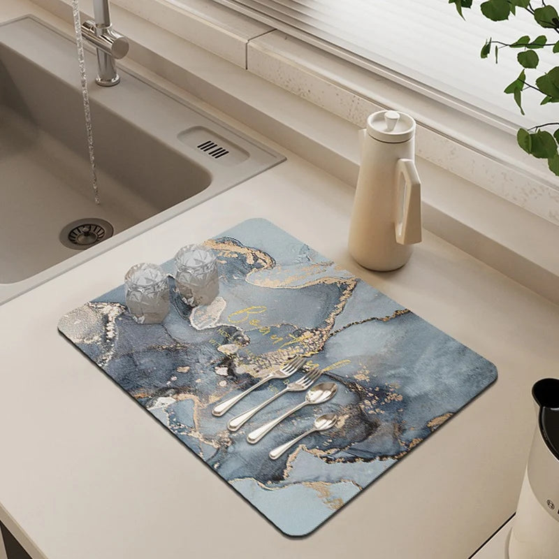Kitchen Mat Marble Print Cushioned Non-Slip Backing