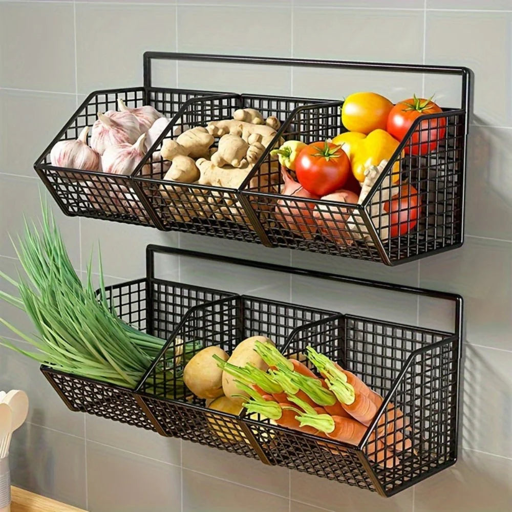 Kitchen Storage Basket Wall-Mounted Stainless Steel Open Wire