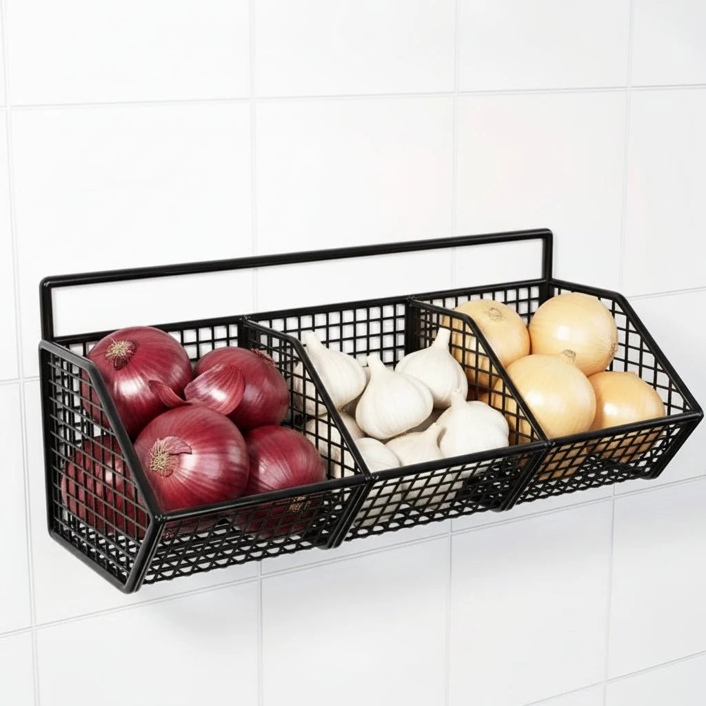 Kitchen Storage Basket Wall-Mounted Stainless Steel Open Wire