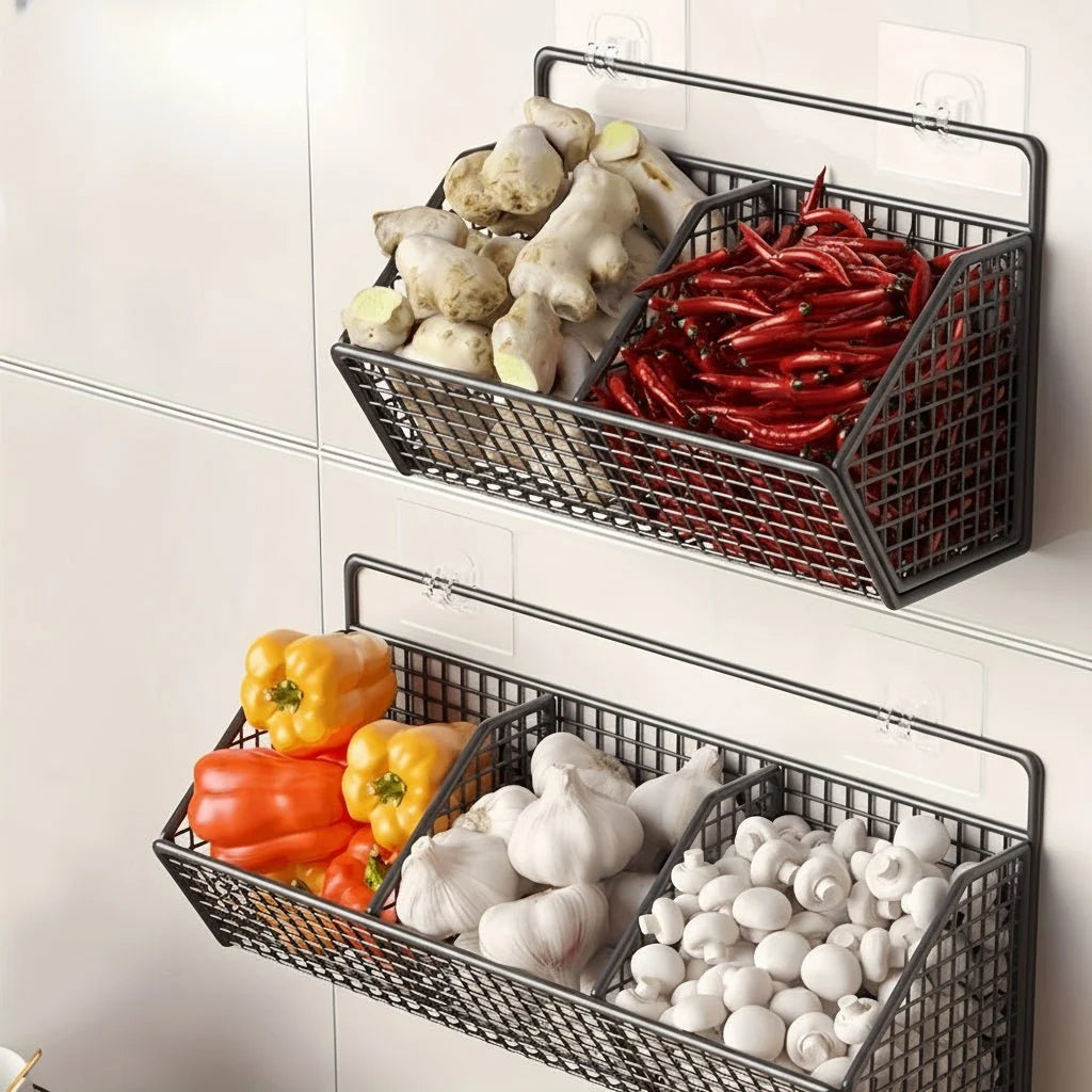 Kitchen Storage Basket Wall-Mounted Stainless Steel Open Wire