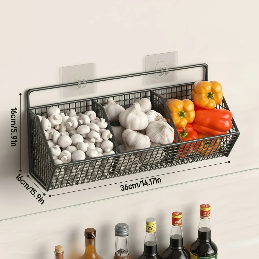 Kitchen Storage Basket Wall-Mounted Stainless Steel Open Wire