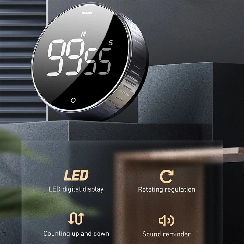 Kitchen Timer Rotating Bezel LED Display Magnetic Back